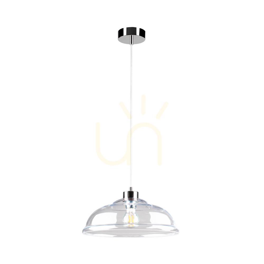 Molde Pendant Light, 1xE27, Max. 60W, Chrome Metal / Transparent PVC Cable / Transparent Glass Shade, Ø34 cm