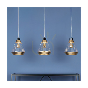 Mistral Pendant Light, 3xE27, Max. 60W, Black Metal/Transparent PVC Cable/Gold-Transparent Glass Shade, 117 cm small 5