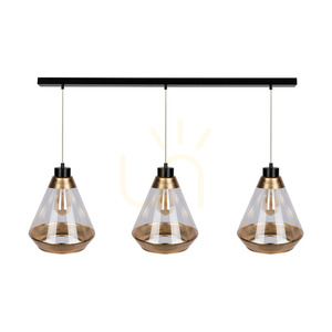 Mistral Pendant Light, 3xE27, Max. 60W, Black Metal/Transparent PVC Cable/Gold-Transparent Glass Shade, 117 cm small 0