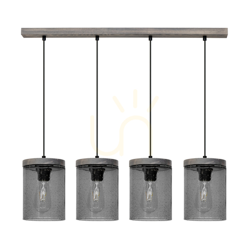 Check Monsun Pendant Light 4xE27 Max. 60W Gray-Stained Pine / Black PVC Cable / Smoked Glass Shade 100 cm