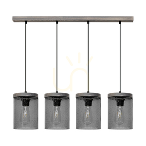 Monsun Pendant Light 4xE27 Max. 60W Gray-Stained Pine / Black PVC Cable / Smoked Glass Shade 100 cm small 0