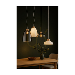 Molde Pendant Light, 1xE27, Max. 60W, Oiled Oak / Transparent PVC Cable / White Glass Shade, Ø34 cm small 2
