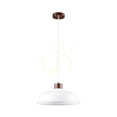 Check Molde Pendant Light, 1xE27, Max. 60W, Beech and Walnut Wood / Transparent PVC Cable / White Glass Shade, Ø34 cm