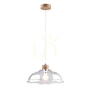 Molde Pendant Light, 1xE27, Max. 60W, Oiled Oak / Transparent PVC Cable / Transparent Glass Shade, Ø34 cm small 1