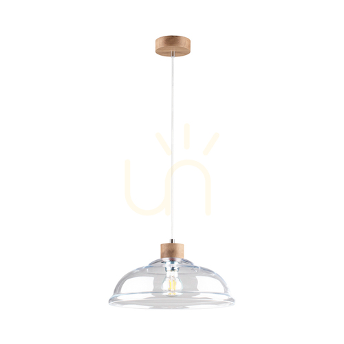Check Molde Pendant Light, 1xE27, Max. 60W, Oiled Oak / Transparent PVC Cable / Transparent Glass Shade, Ø34 cm