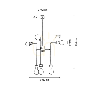 Montix Ceiling Light, 6xE27, Max. 40W, Oiled Oak/Black Metal, Ø73 cm small 5