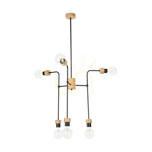 Check Montix Ceiling Light, 6xE27, Max. 40W, Oiled Oak/Black Metal, Ø73 cm