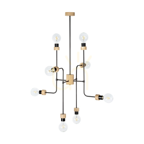 Check Montix Ceiling Light, 8xE27, Max. 40W, Oiled Oak/Black Metal, Ø73 cm