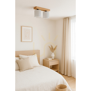 Morris Ceiling Light, 2xE27, Max. 25W, Oiled Oak/Gray, 35 cm Lampshade small 1