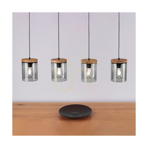 Monsun Pendant Light 4xE27 Max. 60W Brown-Stained Pine/Black PVC Cable/Smoked Glass Shade 100 cm small 2