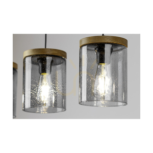 Monsun Pendant Light 4xE27 Max. 60W Brown-Stained Pine/Black PVC Cable/Smoked Glass Shade 100 cm small 3