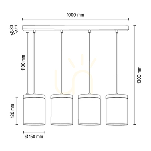 Monsun Pendant Light 4xE27 Max. 60W Brown-Stained Pine/Black PVC Cable/Smoked Glass Shade 100 cm small 6