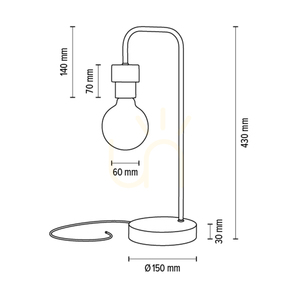 Muriel Table Lamp, 1xE27, Max. 25W, Oiled Oak/Black Metal/Black Braided Cable, 20 cm small 4