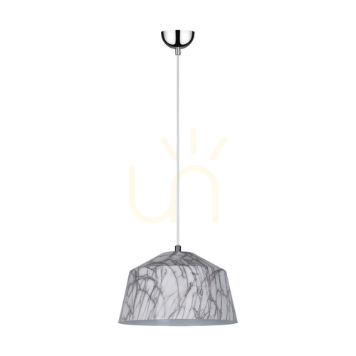 Check Natura Pendant Light, 1xE27, Max. 60W, Chrome Metal / Transparent PVC Cable / White-Gray Metal Shade, Ø28 cm