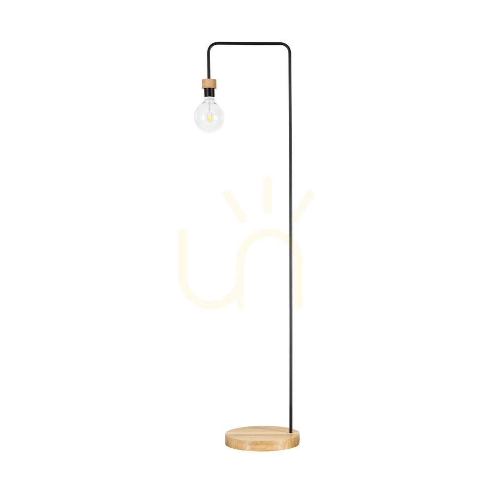 Muriel Floor Lamp, 1xE27, Max. 60W, Oiled Oak/Black Metal/Black Braided Cable, 40 cm