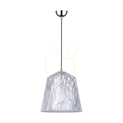 Check Natura Pendant Light, 1xE27, Max. 60W, Chrome Metal / Transparent PVC Cable / Black-White-Gray Metal Shade, Ø33 cm