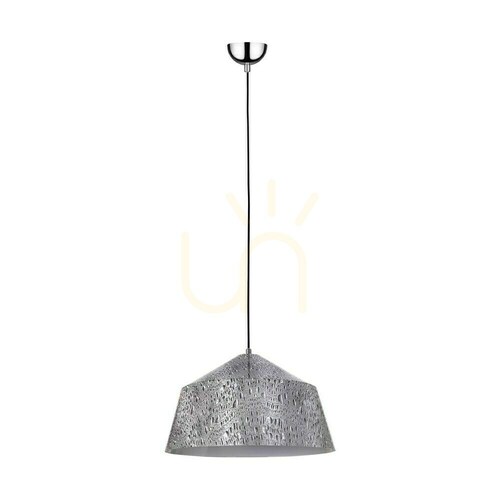 Check Natura Pendant Light, 1xE27, Max. 60W, Chrome Metal / Transparent PVC Cable / Black-White-Gray Metal Shade, Ø41.5 cm
