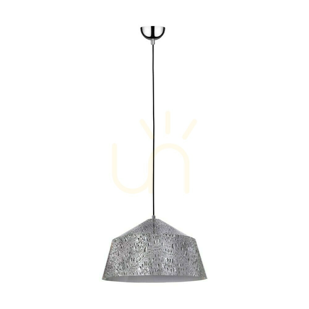 Natura Pendant Light, 1xE27, Max. 60W, Chrome Metal / Transparent PVC Cable / Black-White-Gray Metal Shade, Ø41.5 cm