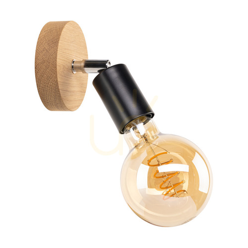 Check Negro Wall Sconce 1xE27 Max. 25W Oiled Oak/Black Metal 13 cm