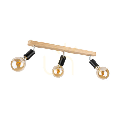 Check Negro Ceiling Light, 3xE27, Max. 25W, Oiled Oak/Black Metal, 55 cm