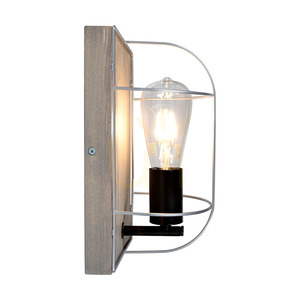 Netuno Wall Sconce 1xE27 Max. 15W LED, Gray-Stained Pine / Black Metal / Silver Metal, 15 cm Shade small 2