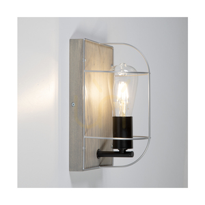 Netuno Wall Sconce 1xE27 Max. 15W LED, Gray-Stained Pine / Black Metal / Silver Metal, 15 cm Shade small 3