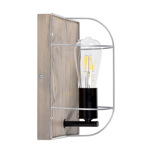 Netuno Wall Sconce 1xE27 Max. 15W LED, Gray-Stained Pine / Black Metal / Silver Metal, 15 cm Shade small 0