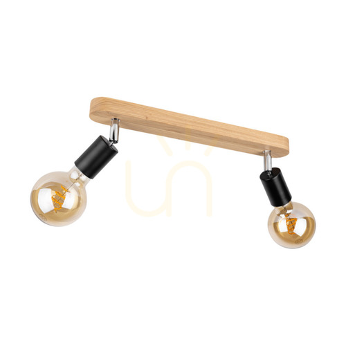 Check Negro Ceiling Light, 2xE27, Max. 25W, Oiled Oak/Black Metal, 40 cm