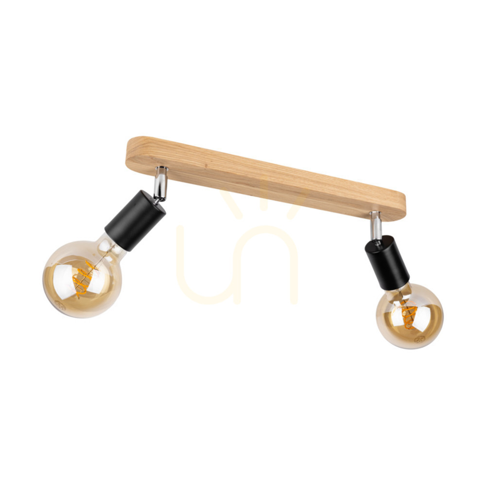 Negro Ceiling Light, 2xE27, Max. 25W, Oiled Oak/Black Metal, 40 cm