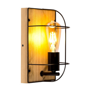 Netuno Wall Sconce 1xE27 Max 15W LED Oiled Oak/Black Metal 15 cm small 1