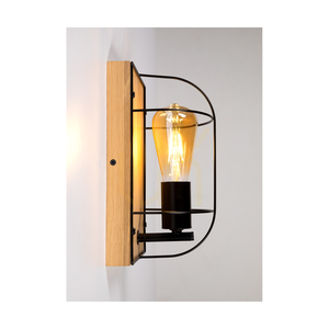 Netuno Wall Sconce 1xE27 Max 15W LED Oiled Oak/Black Metal 15 cm small 2