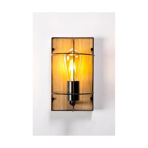 Check Britop Netuno 92041174 Wall Lamp 1xE27 max. 15W LED, oiled oak/black metal, 15 cm