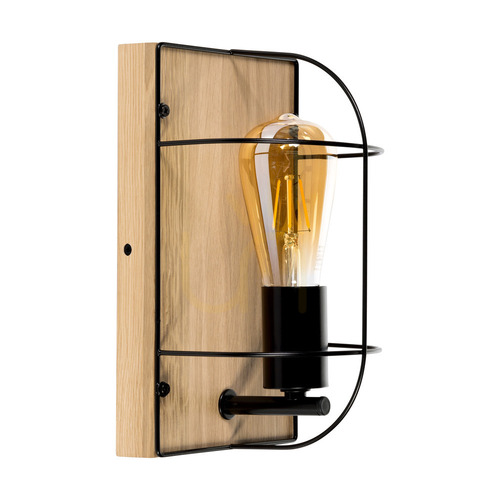 Check Netuno Wall Sconce 1xE27 Max 15W LED Oiled Oak/Black Metal 15 cm