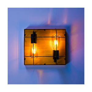 Netuno Wall Sconce / Ceiling Light 2xE27 Max. 15W LED Oiled Oak / Black Metal 30 cm small 3