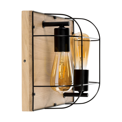 Check Netuno Wall Sconce / Ceiling Light 2xE27 Max. 15W LED Oiled Oak / Black Metal 30 cm