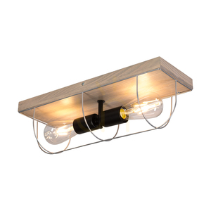 Netuno Wall Sconce / Ceiling Light 2xE27 Max. 15W LED Gray-Stained Pine / Black Metal / Silver Metal Shade 46 cm small 1