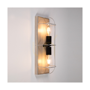 Netuno Wall Sconce / Ceiling Light 2xE27 Max. 15W LED Gray-Stained Pine / Black Metal / Silver Metal Shade 46 cm small 2
