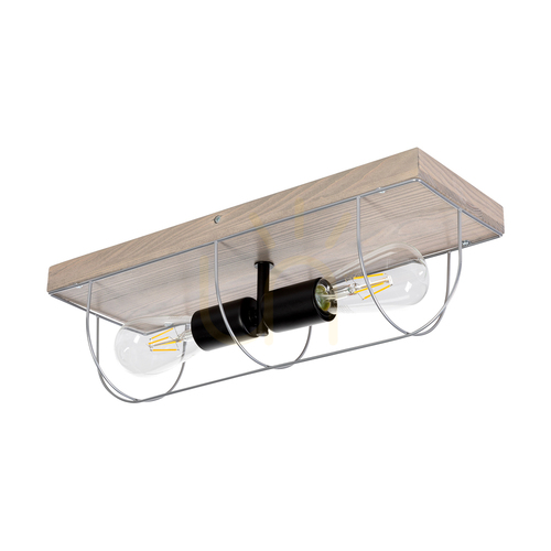 Check Netuno Wall Sconce / Ceiling Light 2xE27 Max. 15W LED Gray-Stained Pine / Black Metal / Silver Metal Shade 46 cm