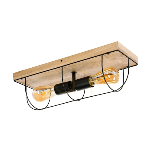 Check Netuno Wall Sconce / Ceiling Light 2xE27 Max. 15W LED Oiled Oak / Black Metal 46 cm