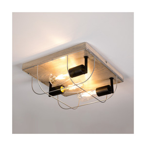 Netuno Ceiling Light, 3xE27, Max. 15W LED, Stained Pine, Gray/Black Metal, Silver Metal Shade, 34 cm small 2