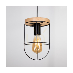 Netuno Pendant Light 1xE27 Max. 60W Oiled Oak/Black Metal/Black PVC Cable Ø15 cm small 2