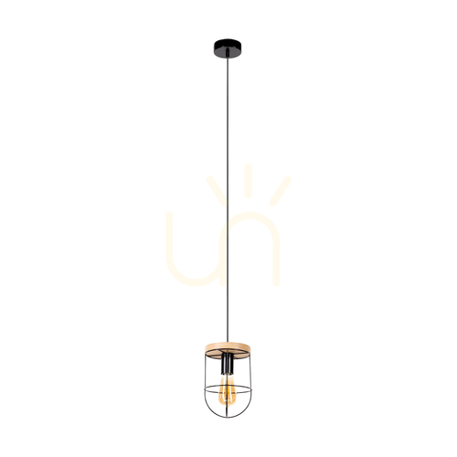 Check Netuno Pendant Light 1xE27 Max. 60W Oiled Oak/Black Metal/Black PVC Cable Ø15 cm