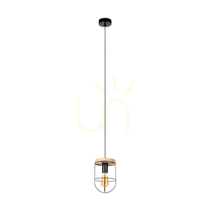 Netuno Pendant Light 1xE27 Max. 60W Oiled Oak/Black Metal/Black PVC Cable Ø15 cm small 0