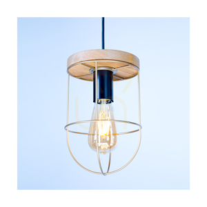 Netuno Pendant Light, 3xE27, Max. 60W, Brown-Stained Pine / Black Metal / Black PVC Cable / Gold Metal Shade, 76 cm small 2
