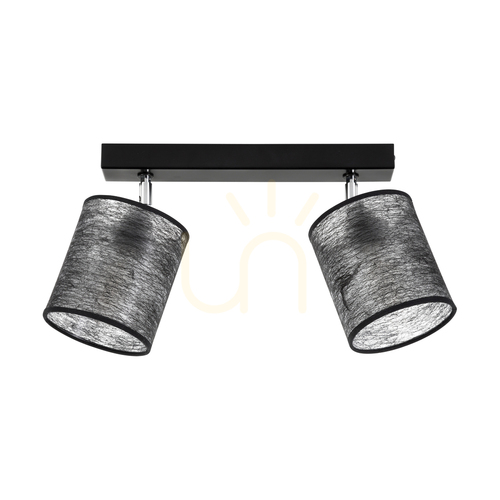 Check Nevoa Ceiling Light, 2xE27, Max. 25W, Black-Chrome Metal/Black Lampshade, 52 cm