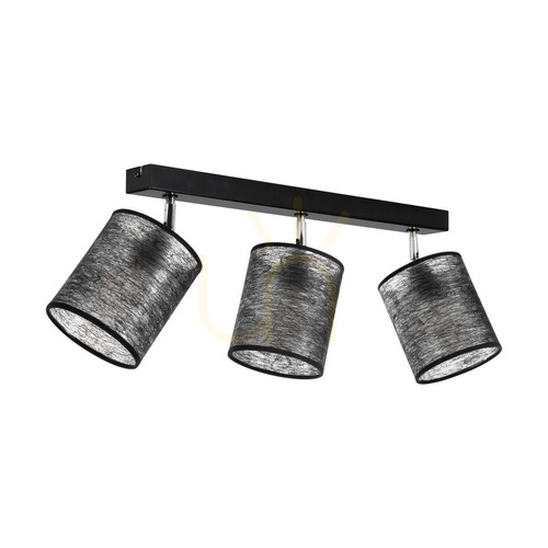 Check Nevoa Ceiling Light, 3xE27, Max. 25W, Black-Chrome Metal/Black Shade, 67 cm