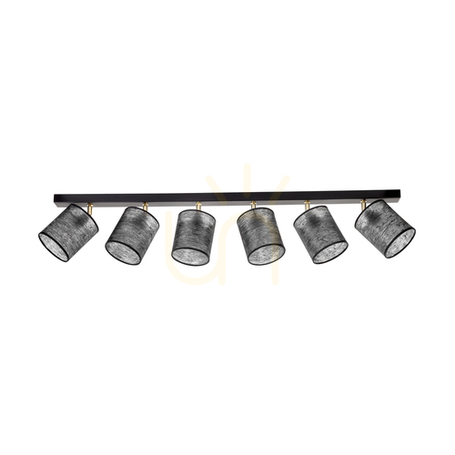 Check Nevoa Ceiling Light, 6xE27, Max. 25W, Black-Gold Metal/Black Lampshade, 127 cm
