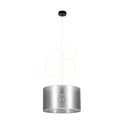 Check Nevoa Pendant Light, 1xE27, Max. 60W, Black Metal/Transparent PVC Cable/Silver Lampshade, Ø40 cm