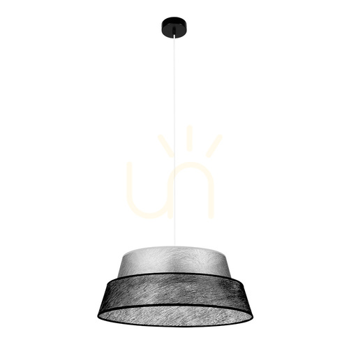 Check Nevoa Pendant Light, 1xE27, Max. 60W, Black Metal / Transparent PVC Cable / Silver-Black Lampshade, Ø50 cm
