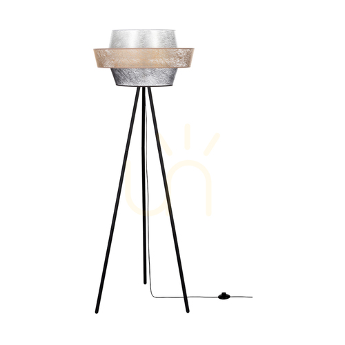 Check Nevoa Floor Lamp 1xE27 Max. 40W Black Metal/Black PVC Cable/Black-Gold-Silver Lampshade Ø55 cm